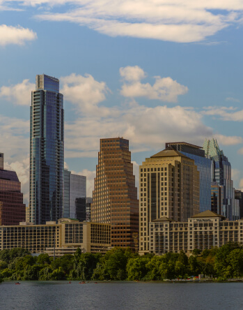 Skyscrapers and clouds at the blue sky